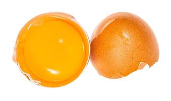 separated egg yolk in shell and brown eggshell photo