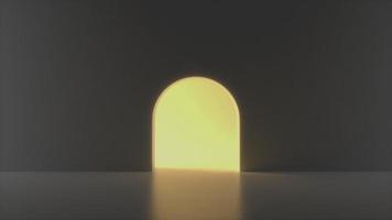 Light Door in dark Room with yellow Glow. Business and Freedom, Hope and Imagination Concept 3d rendering, yellow light going through the open door on dark black background. Modern minimal concept. video