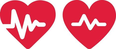 red heart beat pulse flat icon set vector