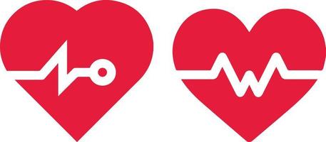 red Cardiogram heart icon set. Heartbeat icon collection. Heartbeat line with the shape of a heart. heart beat pulse flat icon vector