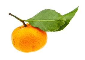 vista lateral de la mandarina abjasia con hojas verdes foto