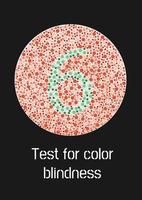 Ishihara test for color blindness. Color blind test. Green number 6 for colorblind people. Vision deficiency. Vector illustration.