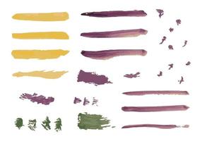 yellow, purple watercolor brushes and green, purple blots vector