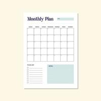 blue monthly planner vector template