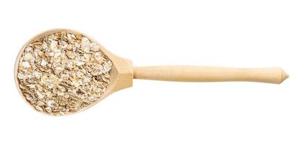 top view of wood spoon with four cereal flakes photo