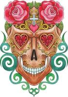 Art Skull day of the dead. Hand watercolor painting and make graphic vector. vector