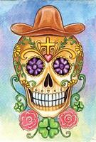 Art skull day of the dead. Hand watercolor painting and make graphic vector. vector