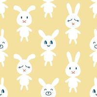 Hand drawn seamless pattern with white bunnies. vector