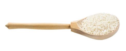 spoon with polished long-grain rice isolated photo