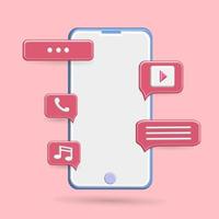 vector de icono de teléfono inteligente de burbuja de chat que reproduce medios, teléfono, música y chat con amigos en los medios sociales