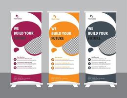 Roll up banner design template, modern x-banner vector