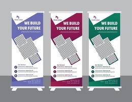 Roll up banner design template, modern x-banner vector