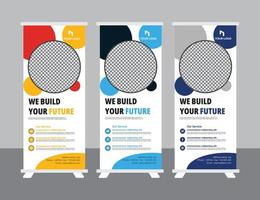 Roll up banner design template, modern x-banner vector