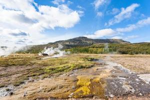 view Haukadalur geyser area in Iceland in autumn photo