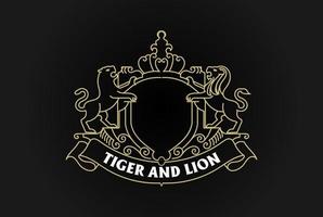 marco de borde en blanco de ornamento retro vintage real con escudo de león y tigre insignia emblema sello etiqueta logotipo diseño vector