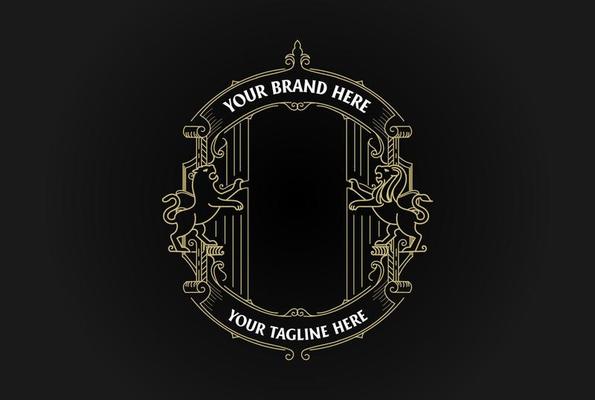 Vintage Retro Ornament Blank Border Frame Royal with Lion and Tiger Badge Emblem Stamp Label Logo Design Vector