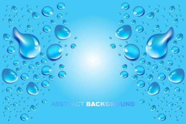Vector Illustration of water drops different size with reflection isolated on blue background