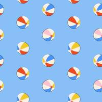 Seamless summer pattern with colorful balls in bright blue, pink, yellow colors in flat style on blue background. For print, package, wrapper. vector