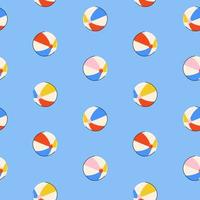 Seamless summer pattern with colorful balls in bright blue, pink, yellow colors in flat style on blue background. For print, package, wrapper. vector