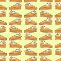 Pumpkin pie retro style poster. Piece of pie with whipped cream. Seamless pattern. vector