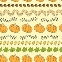 Autumn seamless pattern with pumpkins, acorns, leaves, branches. vector