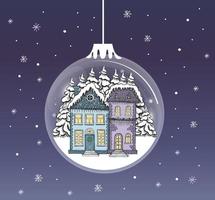 globo transparente de navidad con casas, ilustración dibujada a mano. vector