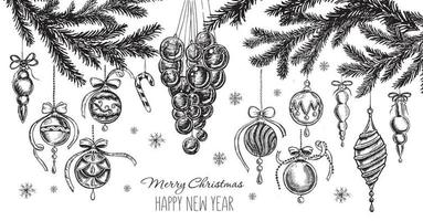 Christmas set in sketch style. Hand drawn illustration. vector