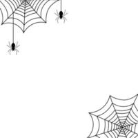 Frame of spider web with spiders. Traditional Halloween symbol. Isolated vector illustration