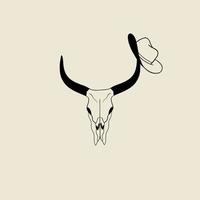 cráneo de búfalo de ilustración vintage y sombrero de vaquero. cartel del salvaje oeste. ilustración de vector de tatuaje de la vieja escuela