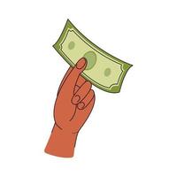 Sign hand holding dollar. Money transfer, receive, hold concept. Vector flat illustration.