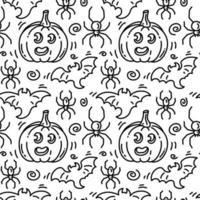 Halloween seamless pattern with scary pumpkin, spider, bat. vector