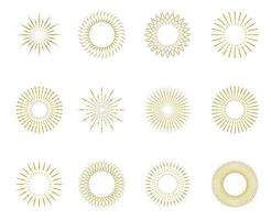 sunburst establece estilo dorado. emblema del icono del logotipo de la luz del sol para su ilustración de vector de diseño.