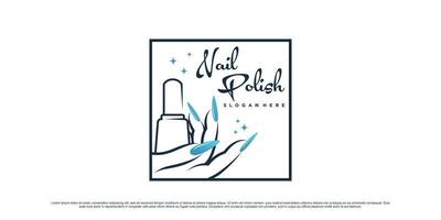 Nail polish logo design for nail art studio with woman hand and square concept Premium Vector