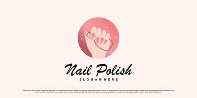 Creative nail polish logo design for manicure salon with woman hand and bottle icon Premium Vector