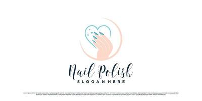 Nail polish studio logo design for manicure salon with love icon and creative element Premium Vector