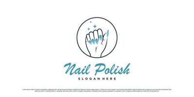 diseño de logotipo de esmalte de uñas para estudio de arte de uñas con concepto de círculo y vector premium de elemento creativo