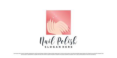 Nail polish logo design for nail art studio with woman hand and square concept Premium Vector