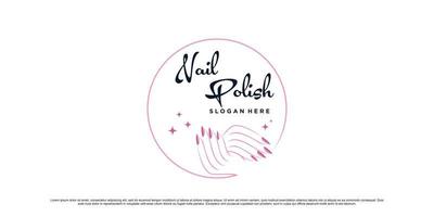 Nail and manicure logo design for nail salon with emblem style and creative element Premium Vector