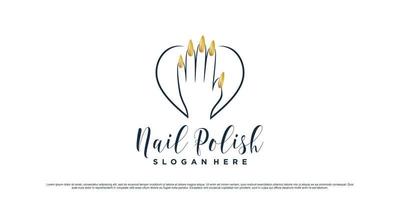 Nail polish studio logo design for manicure salon with love icon and creative element Premium Vector