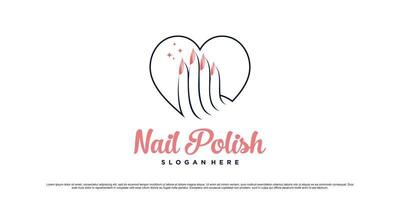 Nail polish studio logo design for manicure salon with love icon and creative element Premium Vector