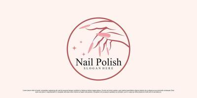 Nail and manicure logo design for nail salon with emblem style and creative element Premium Vector