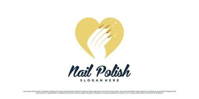 Nail polish studio logo design for manicure salon with love icon and creative element Premium Vector