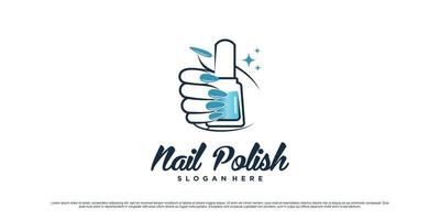 Nail polish and manicure logo design with woman hands and bottle icon Premium Vector