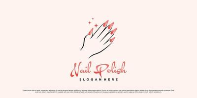 Nail polish and manicure logo design with woman hands icon and creative concept Premium Vector