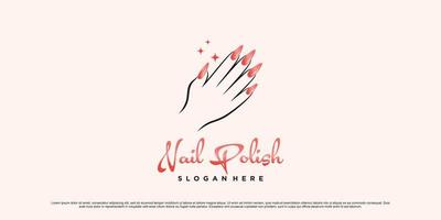 Nail polish and manicure logo design with woman hands icon and creative concept Premium Vector