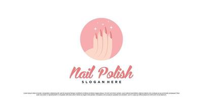 Nail polish logo design for manicure salon with woman hands and circle concept Premium Vector