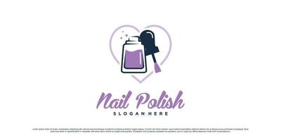 Nail polish logo design for beauty studio with bottle icon and love concept Premium Vector