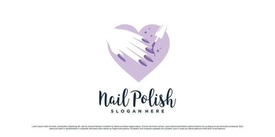 Nail polish studio logo design for manicure salon with love icon and creative element Premium Vector