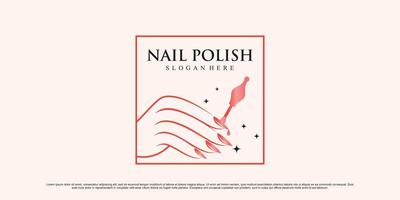Nail polish logo design for nail art studio with woman hand and square concept Premium Vector
