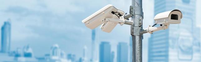 CCTV camera in the city with copy space photo